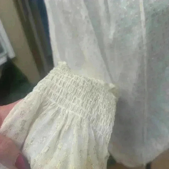 Ramy Brook Boho Gold and White Silk Blouse NWT Size L ♥️ - Picture 6 of 7